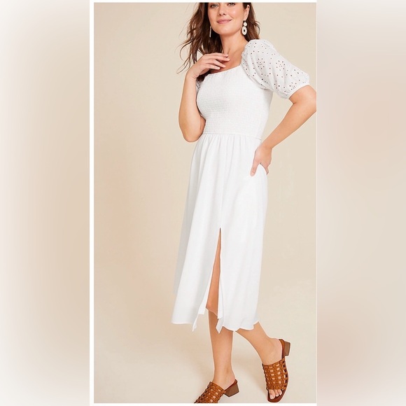 Maurices White Eyelet Puff Dress NWT cottage core garden girl brunch smocked fem - Picture 2 of 6